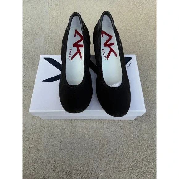 Anne Klein Sport 8.5 Black Mid Wedge Slip On Wedge Shoe - Picture 1 of 12